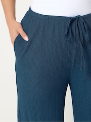 Yours Curve Blue Textured Drawstring Trousers - Image 4 of 5