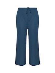 Yours Curve Blue Textured Drawstring Trousers - Image 5 of 5