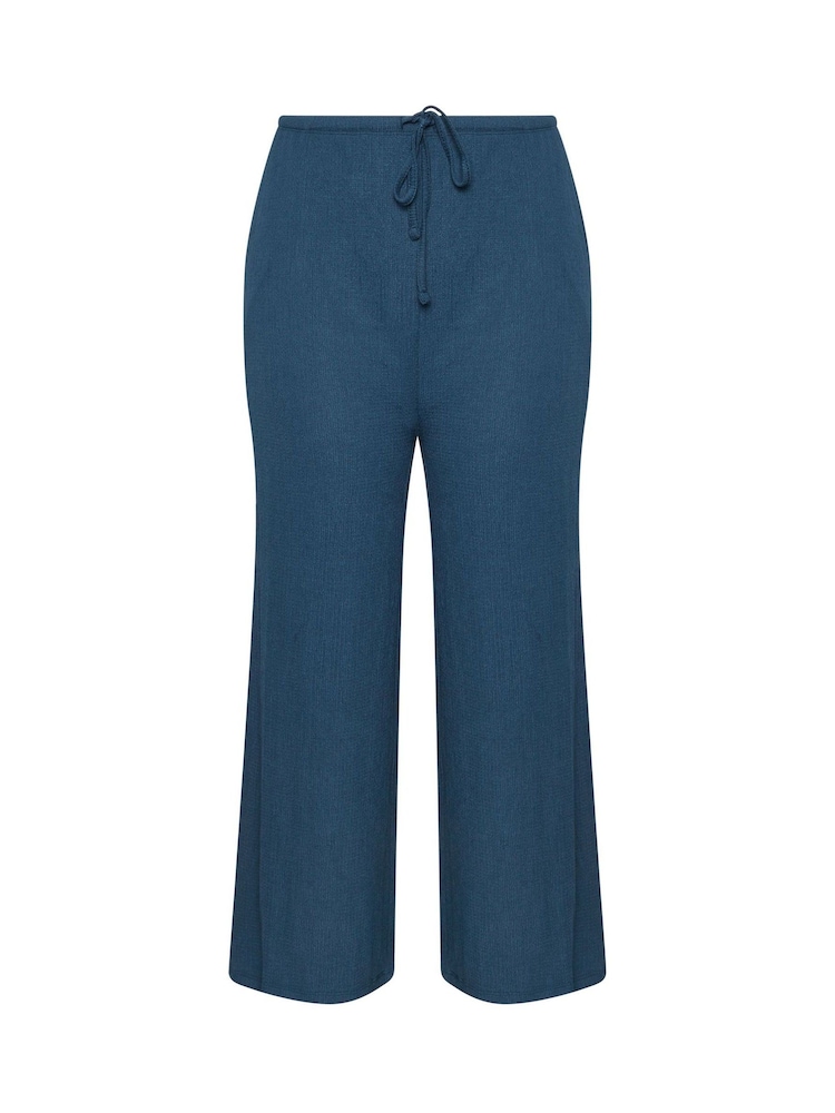 Yours Curve Blue Textured Drawstring Trousers - Image 5 of 5 Yours Curve Blue Textured Drawstring Trousers - Image 5 of 5