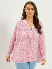 Yours Curve Pink Pleated Back Shirt - Image 1 of 6