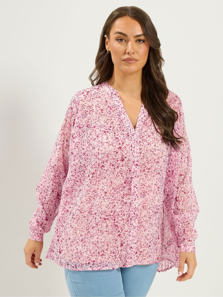Yours Curve Pink Pleated Back Shirt - Image 1 of 6 Yours Curve Pink Pleated Back Shirt - Image 1 of 6