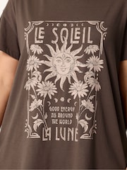 Yours Curve Brown Placement Print Daisy T-Shirt - Image 4 of 5