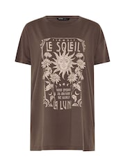Yours Curve Brown Placement Print Daisy T-Shirt - Image 5 of 5