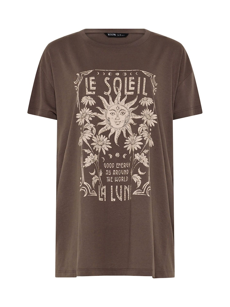 Yours Curve Brown Placement Print Daisy T-Shirt - Image 5 of 5 Yours Curve Brown Placement Print Daisy T-Shirt - Image 5 of 5