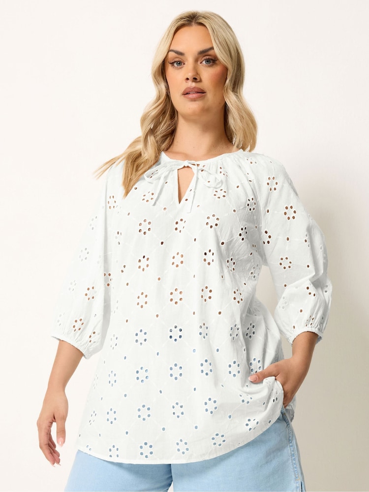 Yours Curve Cream Broderie Boho Top - Image 1 of 4 Yours Curve Cream Broderie Boho Top - Image 1 of 4