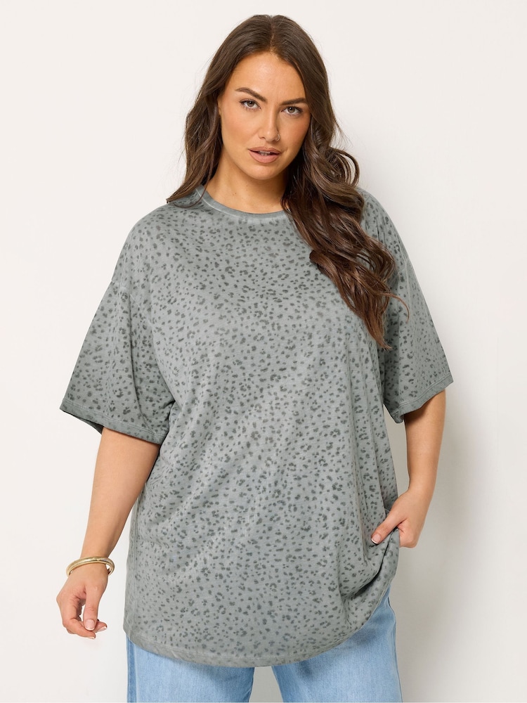 Yours Curve Grey Burnout Animal Oversized T-Shirt - Image 1 of 5