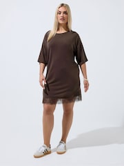 Yours Curve Brown Limited Lace Hem Mini Dress - Image 2 of 5