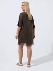 Yours Curve Brown Limited Lace Hem Mini Dress - Image 3 of 5
