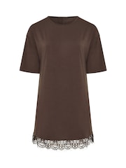 Yours Curve Brown Limited Lace Hem Mini Dress - Image 5 of 5