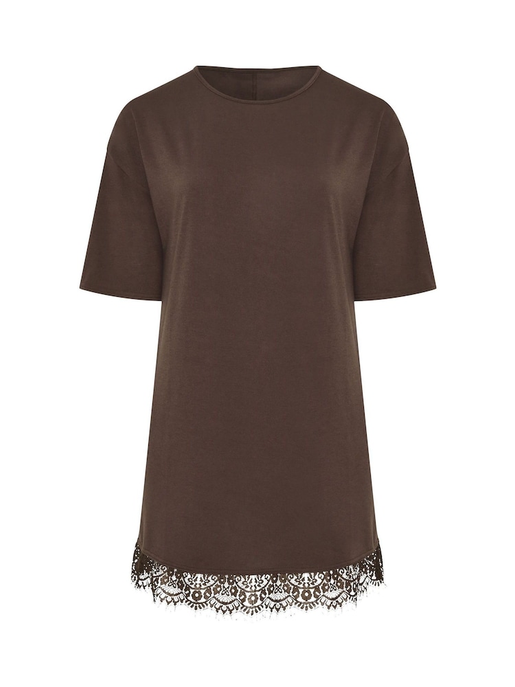 Yours Curve Brown Limited Lace Hem Mini Dress - Image 5 of 5
