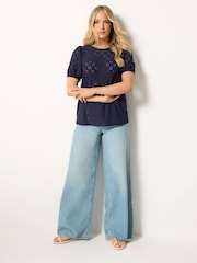 Long Tall Sally Blue Broidery Puff Sleeve T-Shirt - Image 2 of 5