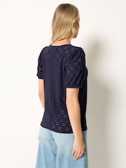 Long Tall Sally Blue Broidery Puff Sleeve T-Shirt - Image 3 of 5