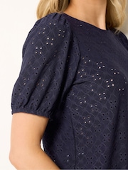 Long Tall Sally Blue Broidery Puff Sleeve T-Shirt - Image 4 of 5