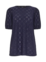 Long Tall Sally Blue Broidery Puff Sleeve T-Shirt - Image 5 of 5