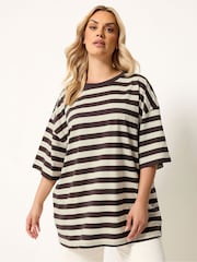 Yours Curve Black Stripy Boxy T-Shirt - Image 1 of 5