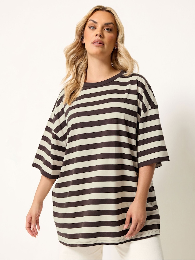 Yours Curve Black Stripy Boxy T-Shirt - Image 1 of 5 Yours Curve Black Stripy Boxy T-Shirt - Image 1 of 5