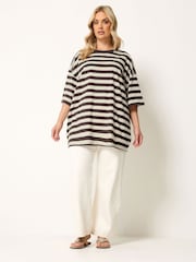 Yours Curve Black Stripy Boxy T-Shirt - Image 2 of 5