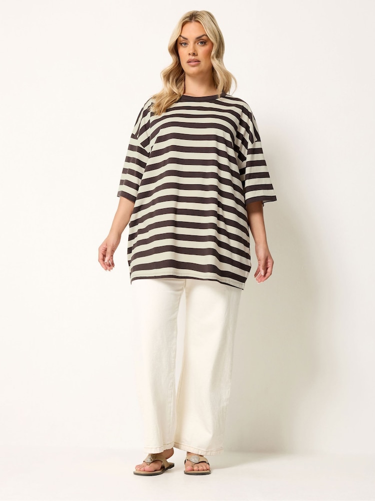 Yours Curve Black Stripy Boxy T-Shirt - Image 2 of 5 Yours Curve Black Stripy Boxy T-Shirt - Image 2 of 5