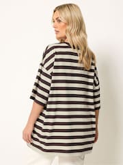 Yours Curve Black Stripy Boxy T-Shirt - Image 3 of 5