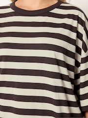 Yours Curve Black Stripy Boxy T-Shirt - Image 4 of 5