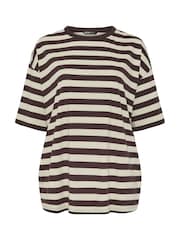 Yours Curve Black Stripy Boxy T-Shirt - Image 5 of 5