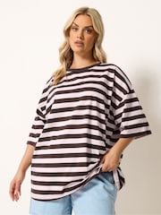 Yours Curve Pink Stripy Boxy T-Shirt - Image 1 of 5