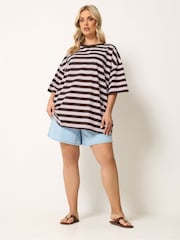 Yours Curve Pink Stripy Boxy T-Shirt - Image 3 of 5