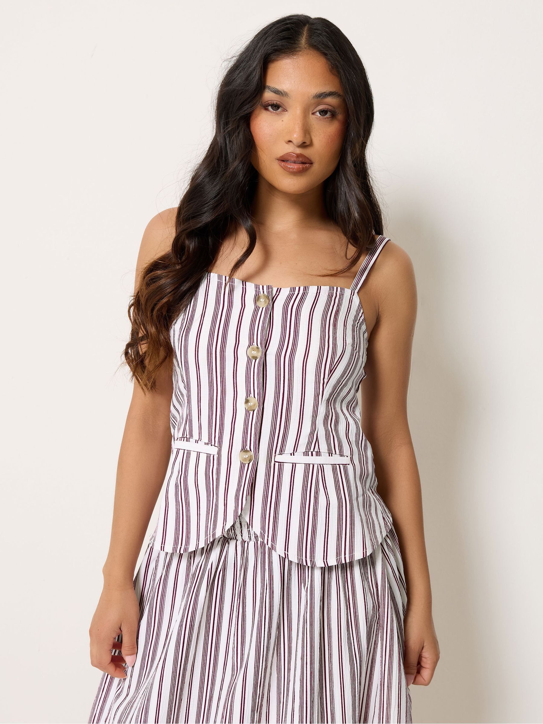 Pixiegirl Petite Women's Red Stripe Button Through Cami