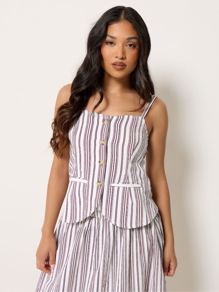 PixieGirl Petite Red Stripe Button Through Cami - Image 1 of 5