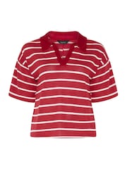 Yours Curve Red Limited Crochet Stripe Rugby Collar Top - Image 5 of 5