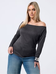 Yours Curve Black Limited Off Shoulder Slouch Top - Image 1 of 5