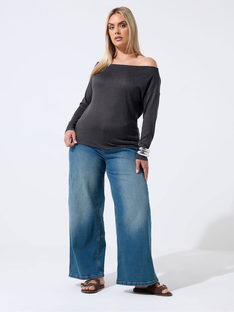 Yours Curve Black Limited Off Shoulder Slouch Top - Image 2 of 5