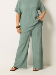 Yours Curve Green Bubble Textured Elastic Trousers - Image 1 of 5