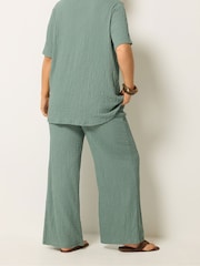 Yours Curve Green Bubble Textured Elastic Trousers - Image 3 of 5