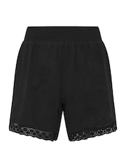 Yours Curve Black Crochet Trim Shirred Waist Shorts - Image 5 of 5