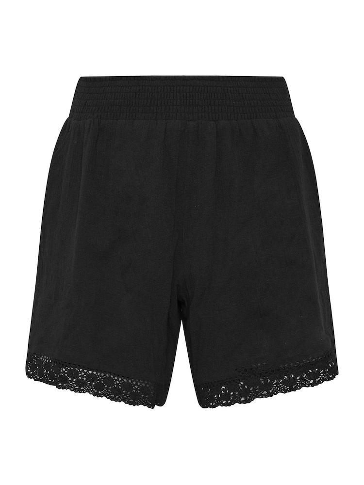 Yours Curve Black Crochet Trim Shirred Waist Shorts - Image 5 of 5