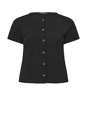 Yours Curve Black Limited Short Sleeve Textured Button Top - Image 6 of 6