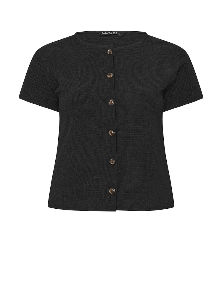 Yours Curve Black Limited Short Sleeve Textured Button Top - Image 6 of 6