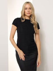 Long Tall Sally Black Textured Slash Neck Top - Image 1 of 5