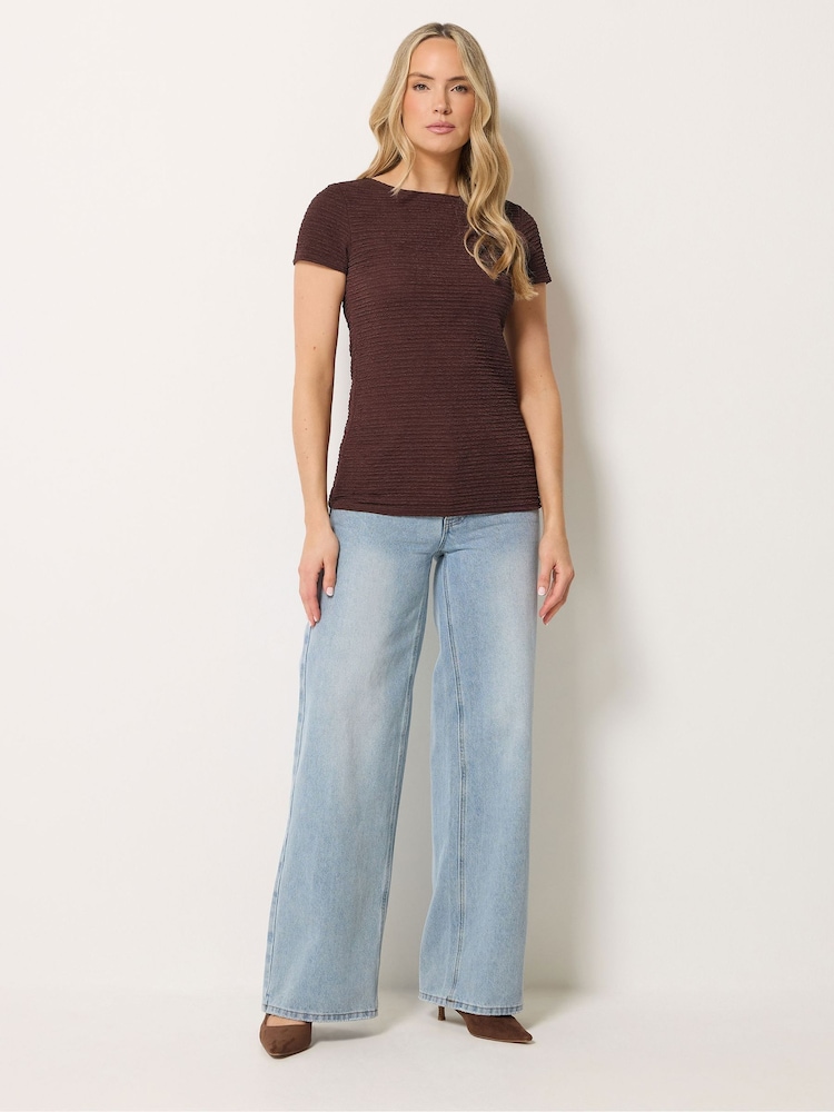 Long Tall Sally Brown Textured Slash Neck Top - Image 2 of 5 Long Tall Sally Brown Textured Slash Neck Top - Image 2 of 5