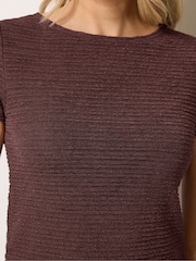 Long Tall Sally Brown Textured Slash Neck Top - Image 4 of 5