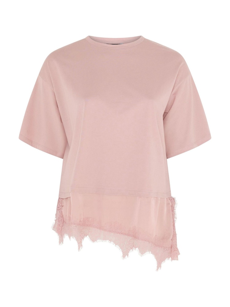 Yours Curve Pink Lace Trim T-Shirt - Image 5 of 5 Yours Curve Pink Lace Trim T-Shirt - Image 5 of 5