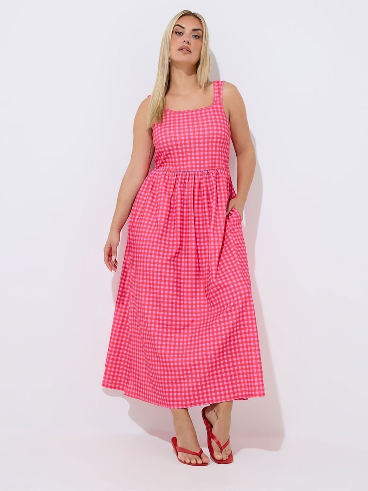 pink gingham dress plus size Roveilla Plus Size Summer Sweet Plaid Waist Cinching Dress Curve Pink Dress Tea Party Dress Curve Pink Gingham Dress