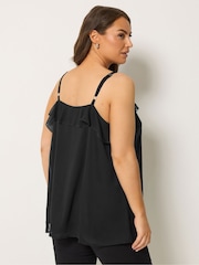 Yours Curve Black Ruffle Vest Top - Image 2 of 5
