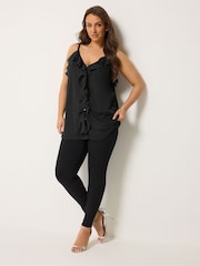 Yours Curve Black Ruffle Vest Top - Image 3 of 5