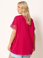 Yours Curve Pink Crochet T-Shirt - Image 3 of 5