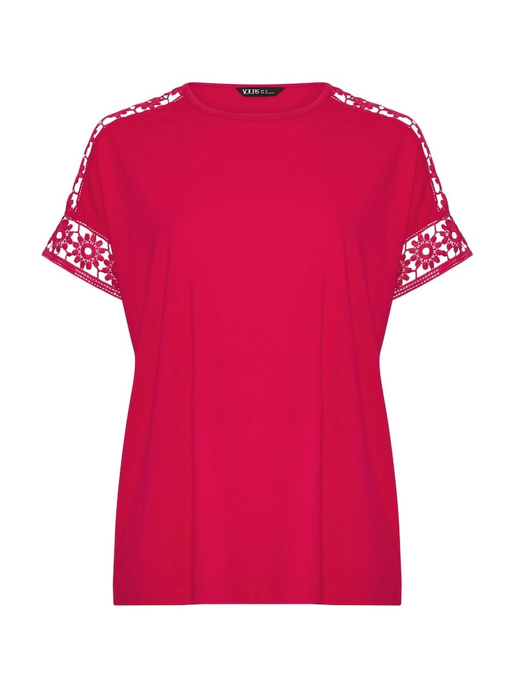 Yours Curve Pink Crochet T-Shirt - Image 5 of 5 Yours Curve Pink Crochet T-Shirt - Image 5 of 5