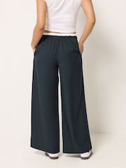 PixieGirl Petite Blue Contrast Waist Pintuck Wide Leg Trousers - Image 3 of 5