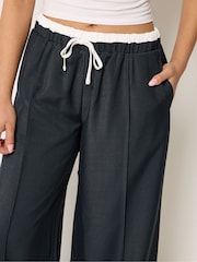 PixieGirl Petite Blue Contrast Waist Pintuck Wide Leg Trousers - Image 4 of 5