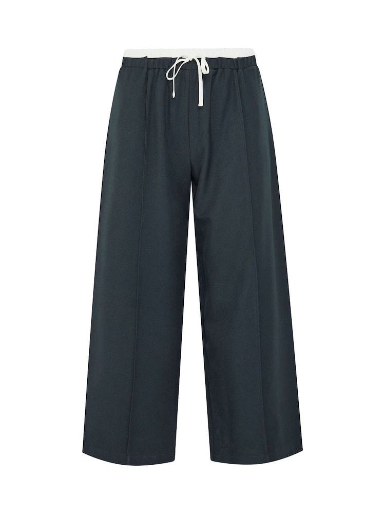 PixieGirl Petite Blue Contrast Waist Pintuck Wide Leg Trousers - Image 5 of 5